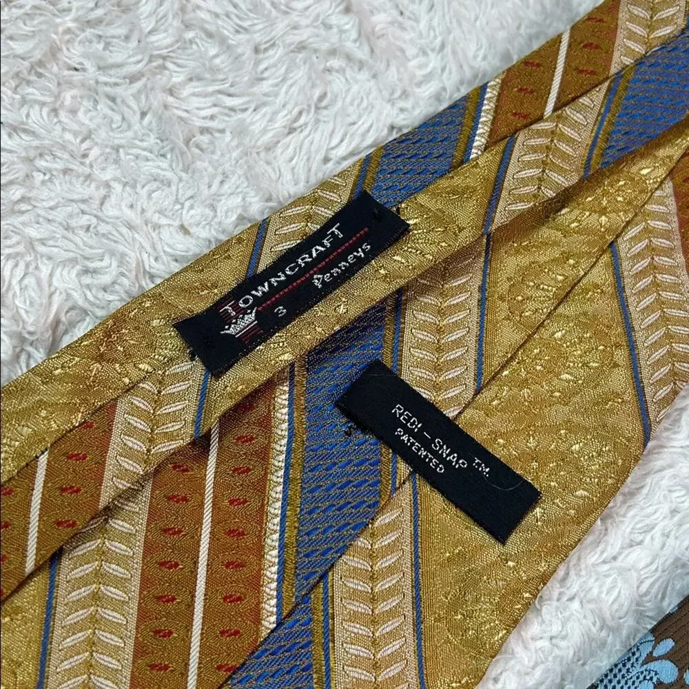 Lot‎ bundle 2 vintage 70s clip on ties - brown, gold, and blue